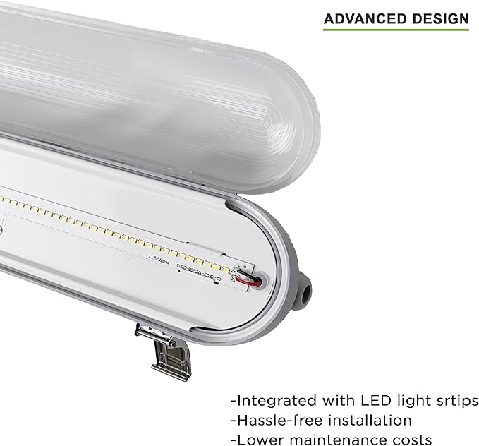 TIERONE 4ft LED Vapor Tight Light 50W Outdoor Shop Light IP65 Waterproof 0-10V Dimmable Integrated LED White Strip Lighting Fixture for Warehouses Car Washes 5000K 100-277V 6000LM ETL Listed 4 Pack