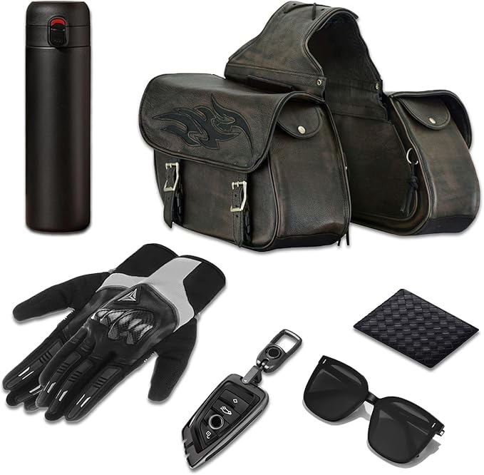 GARGOYLE BELLS Motorcycle Saddle Bags Leather Motorcycle Luggage Bag with Gun Holsters For Softails Sportsters and Choppers Waterproof Luggage Bags For Motorcycle