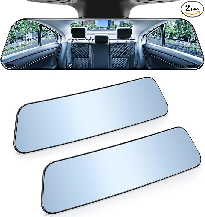 JOYTUTUS Rearview Mirror, 2 pack 12 Inch Panoramic Anti-Glare Clip-on Wide Angle Convex Rear View Mirror, Effectively to Reduce Blind Spot, Universal for More Car SUV Trucks -Blue