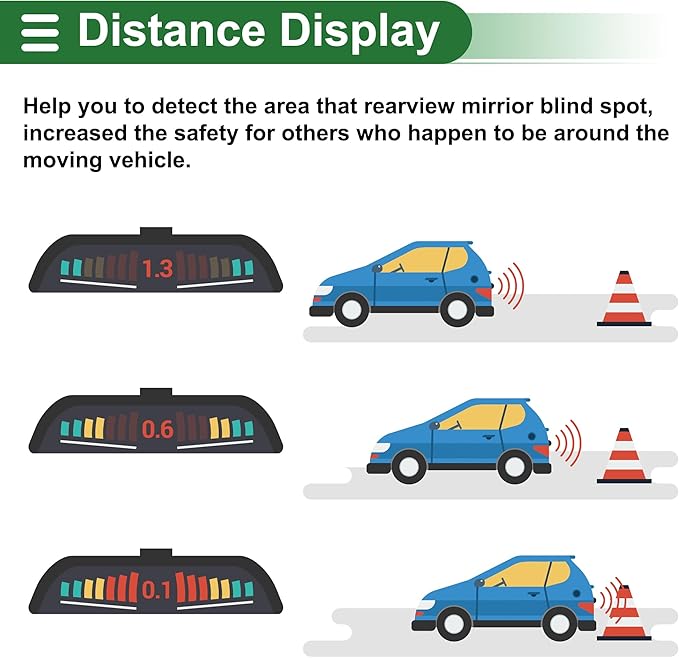 Motoforti Universal Car Auto Vehicle Reverse Backup Radar System Reverse Parking Sensors Alarm Buzzer Reminder Distance Detection Gray 2 Pcs Parking Sensors