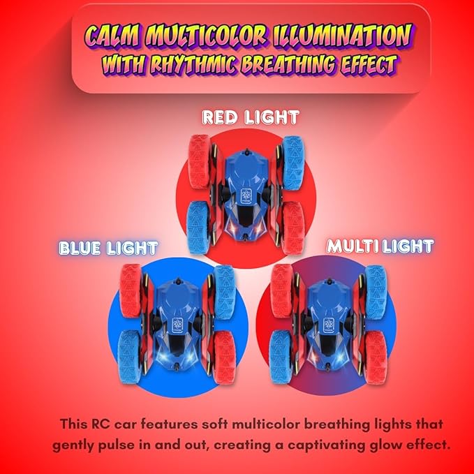 RC Stunt Car Remote Control Cars with Lights Double-Sided Driving Indoor Outdoor Toys Gifts for Boys and Girls Ages 4 5 6 8 7 8 9 11 12 Blue & Red