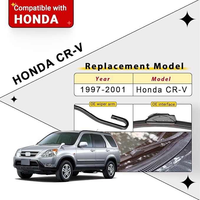 Windshield Wiper Blades Replacement for Honda CRV CR-V 1997 1998 1999 2000 2001 Original Factory Quality Front Rear Wipers Blade Set for My Car - 20" 19" 11" (Pack of 3)