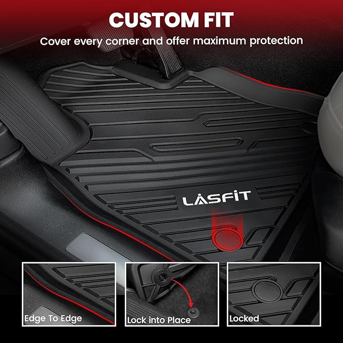 LASFIT Floor Mats for Ford Explorer 2020-2025 6 Passenger TPE All Weather Protector Anti-Slip Floor Liners, 2025 2024 2023 2022 2021 2020 Explorer 6 Seats Accessories, 1st 2nd & 3rd Row, 4pcs Black