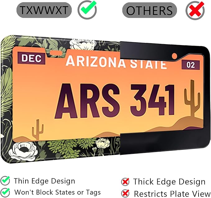 2 Pcs Sage Green Floral License Plate Frame Plant Flowers Stainless Steel License Plate Frames Holder Covers Auto Parts Decoration with Screws License Plate Holder for Car Accessories 12x6 Inch
