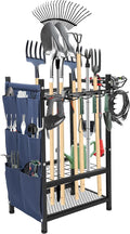 Garden Tool Rack Freestanding, Heavy Duty Garden Tool Organizer, 3-tier Tool Rack, Multifunctional Yard Tool Storage with Hooks and Storage pockets for Outdoor Long-Handled Broom Shovel Rake