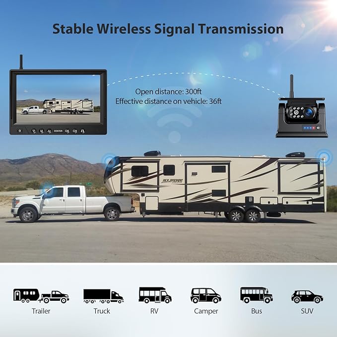 9 Inch Magnetic Solar Wireless Backup Camera System, 9600mAh Solar Rechargeable RV Backup Camera Wireless with HD1080P 9" Loop Recording Monitor for Trailer RV Trucks, BL901