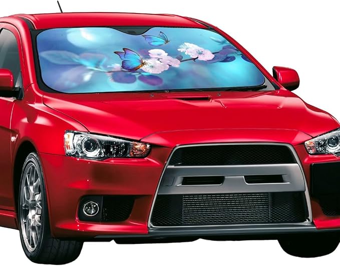 Blue Butterfly Flower Car Windshield Sunshade Front Window Sun Visor Protector Foldable Shield Cover for Truck SUV