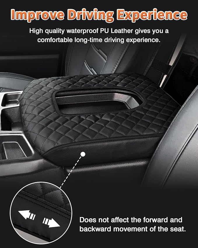 Shademax Center Console Cover for Chevy Silverado & GMC Sierra 2019-2025 2026 Accessories, Silverado Armrest Cover Jump Seat Console Cushion Pad Middle Console Armrest Lid Protective Cover PU Leather