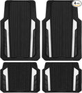 CAR PASS Heavy Duty Rubber Car Mats Metallic,Aluminum Film All Weather Floor Mats Waterproof Universal Trim to Fit SUVs Sedans Vans 4 Piece Anodized Deep Dish Two-Tone Sporty Black White Chrome