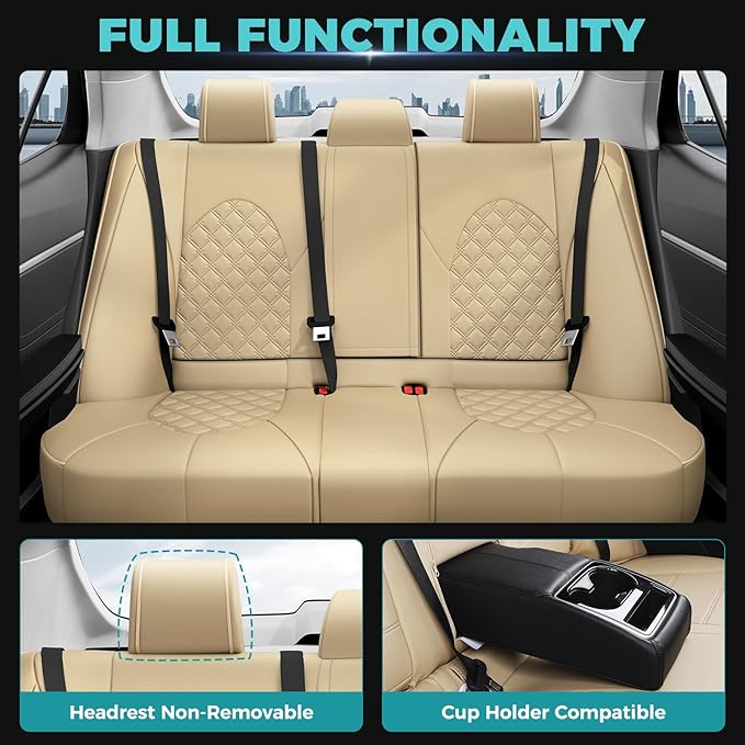for Toyota Camry Seat Covers Hybrid LE SE 2018 2019 2020 2021 2022 2023 2024 - Custom Car Seat Covers Full Set, Waterproof Breathable Seat Cover for Cars, Leather Cushion Protectors Beige