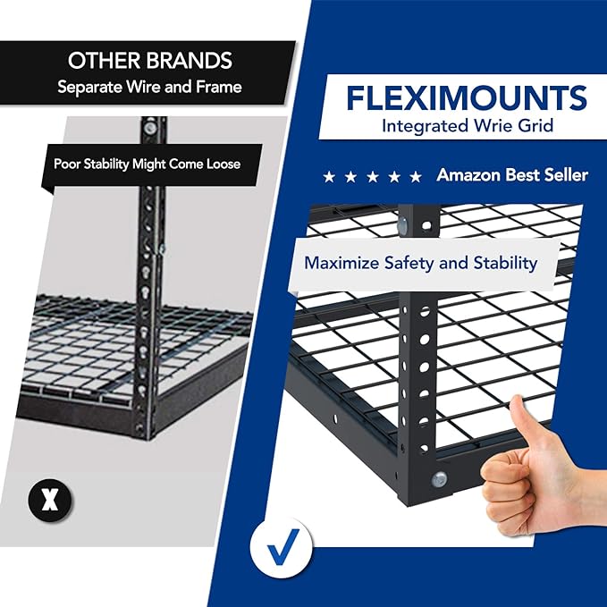 FLEXIMOUNTS 3x8 Overhead Garage Ceiling Storage Rack, Adjustable Garage Organization System, Heavy Duty Metal, 600lbs Weight Capacity, Black