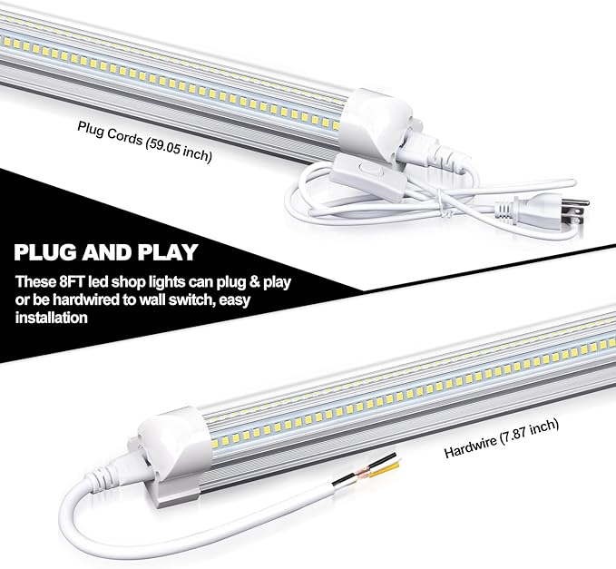 LED Shop Lights - 4FT 50W LED Light Fixture, 4 Foot High Output 7750Lumen, 6000K, Clear Cover, V-Shape Linkable, Plug and Play, T8 LED Tube Light for Garage, Workshop (10 Pack)