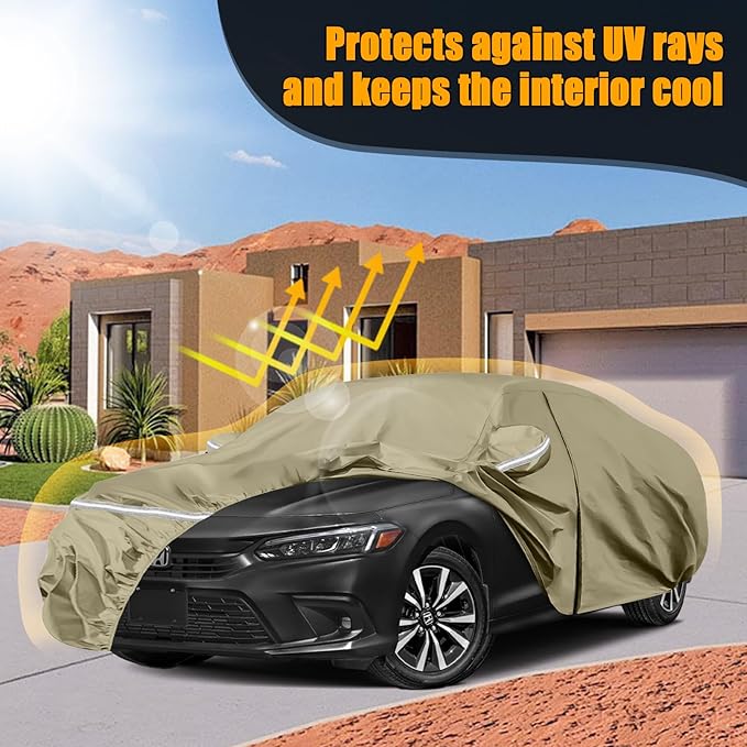 Waterproof Car Covers Replace for 2007-2025 Honda Accord, Multilayer Heavy Duty with Cotton Liner All Weather Custom-fit Car Cover with Zipper Door, Windproof Bands for Snow Rain Dust Protection