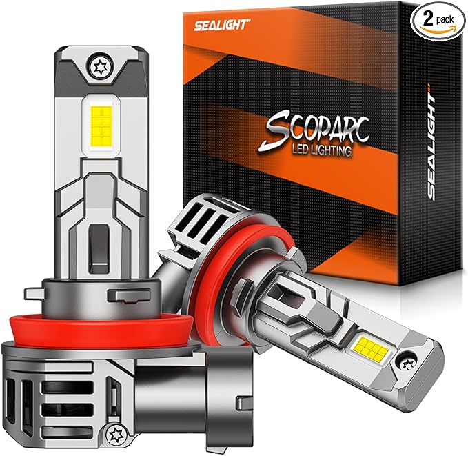 SEALIGHT 𝐇𝟏𝟏/H9/H16 Bulbs, 30000LM 6500K Cool White H8 Fog Bulbs, 1:1 Mini Size, Powersports Accessory Lights with Fan, 3 Mins Plug-N-Play, Pack of 2