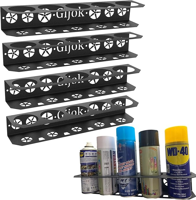 4 Pack Five Cans Wall-Mounted Steel Aerosol Spray Can Holder, Steel Wall Mount Storage Organizer for Garage and Workspace (4-Black)