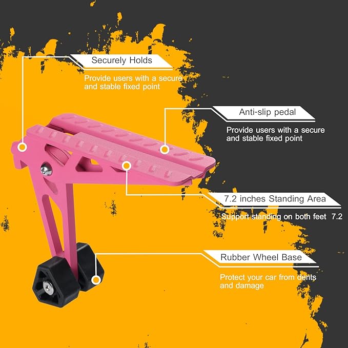 COWVIE Foldable Car Door Step Stand Pedal - Access to Vehicle's Top Roof Both Feet Stand Pedal Ladder for Most SUV Truck Pink
