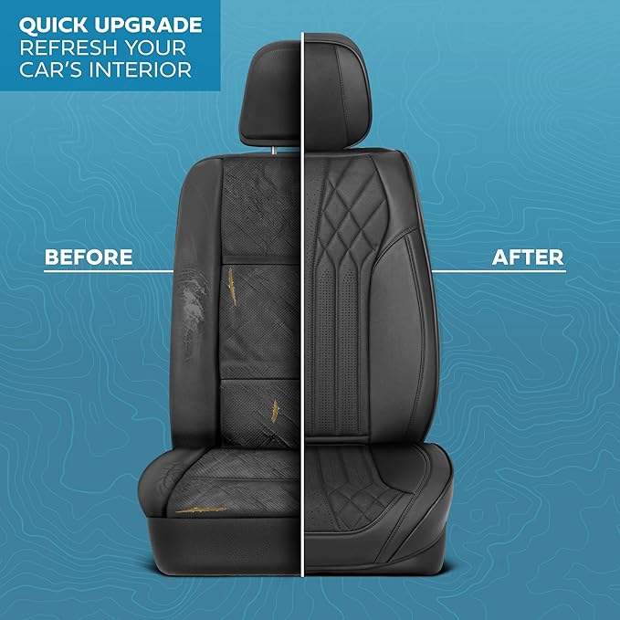 Elite Edition Faux Leather & Suede Seat Covers for Cars, Trucks, & SUV - 2 Black Car Seat Covers for Front Seats - Universal Fit Car Accessories Automotive Interior Cover Protector for Cars