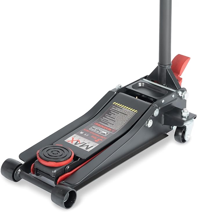 3-Ton (6600lbs) Low-Profile Dual Pistons Heavy-Duty Steel Racing Floor Jack with Quick Lift Hydraulic Pump, Foot Pedal and Magentic Pad for Car Maintenance (Red, 3 Ton Low Profile)