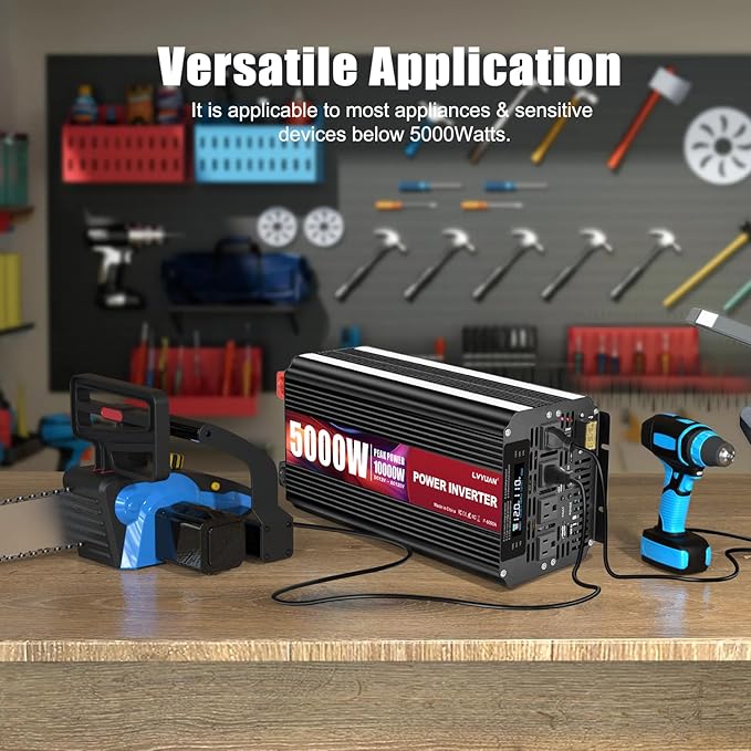LVYUAN 5000 Watt Power Inverter 12V to 110V 120V for Vehicle, Solar Inverter System, Heavy Duty, RV, Truck, Off Grid,Camping with 4 AC Outlets, LCD Display, Wireless Remote Control, Car Power Inverter