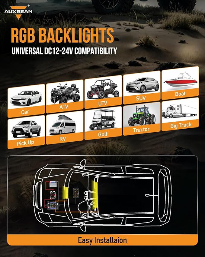 Auxbeam RGB Bluetooth 8 Gang Switch Panel AR-820 Toggle Momentary Pulsed Switch Pod for Truck UTV Offroad Boat Auxiliary LED Light Controller with Circuit Relay System Box Waterproof, 2-Year Warranty