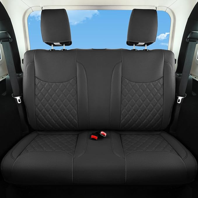 GIANT PANDA Customized Full Set Car Seat Covers for Jeep Wrangler 2 Door JK Sport Sahara Rubicon Freedom Willys Wheeler 2013 2014 2015 2016 2017, Faux Leather - (Black)