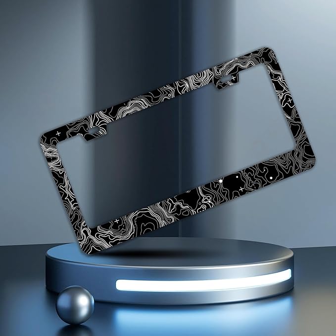 Topographic Map License Plate Frames - 2 Pcs Set 2 Holes Stainless Steel Metal Novelty Auto Car Accessories Decoration License Plate Frame Cover Size 6.3" x 12.2" Fit US Vehicles for Women Men Gift
