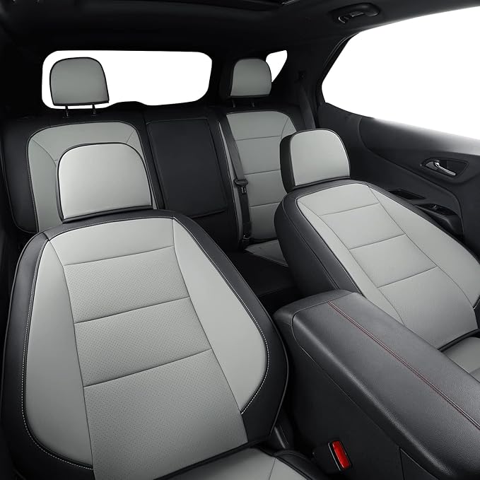 RISINGSTAR Terrain Seat Covers, fit for 2018-2024 GMC Terrain SUV with Rear Split Seats, Water Proof Faux Leather(Full Set, Black&Gray)