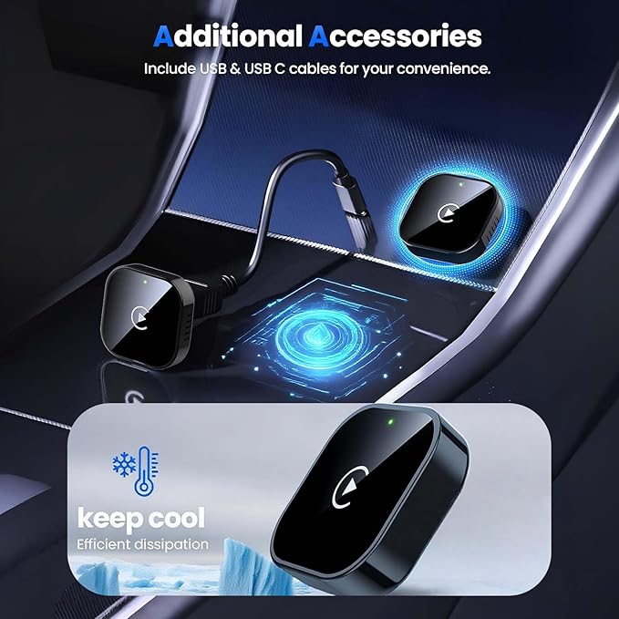 Wireless Adapter Convert Wired to Wireless for CarPlay＆Android Small Size, Plug and Play, Fast and Stable Connection