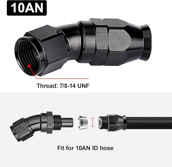 EVIL ENERGY 10AN 30 Degree PTFE One Piece Full Flow End Hose Fitting Aluminum Black