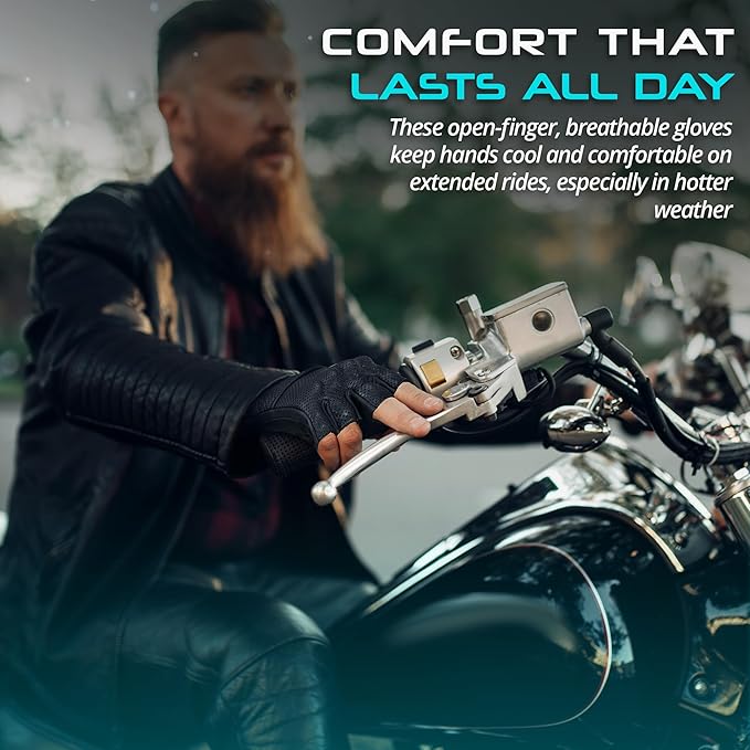 aasportx Motorcycle Gloves - Men's Leather Motorbike Gloves with Touchscreen Function - Non-Slip Pads for Men & Women