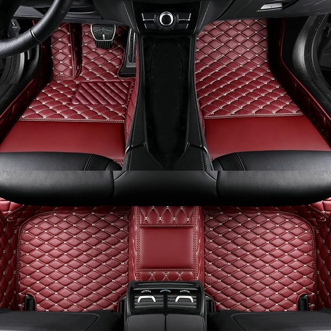 Custom Colors Car Floor Mats Black Pink for 99.9% Sedan SUV Sports， All-Weather Liners Car Floor mat，Luxury Leather Automotive Floor Mats (Wine Red,3D Floor Mats)