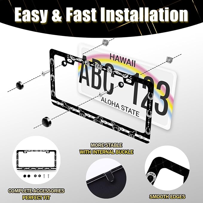 Horse License Plate Frame Horseshoe License Plate Holder for Front and Rear Car Tags Stainless Steel Auto Parts Animal Funny License Plate for Men Women Decoration with Screws 12" x 6" s