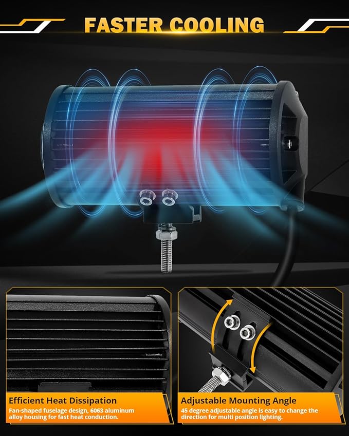Auxbeam 7 Inch 300W LED Light Bar, 6 Modes Strobe Amber Pod Lights Yellow Fog Light Dual Color Spot Flood Offroad Driving Lights, Memory Function LED Work Lights for Truck Car ATV