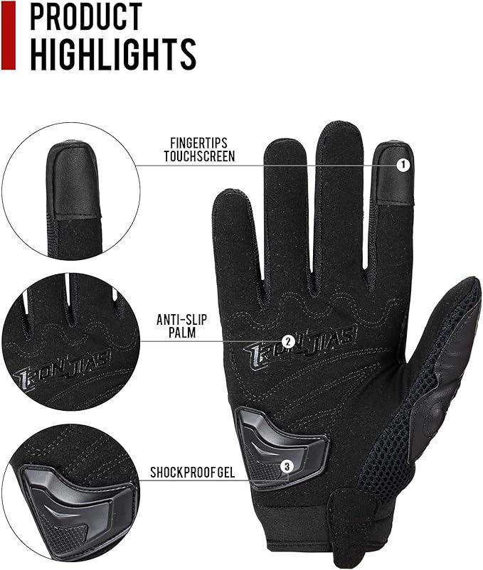 Motorcycle Gloves Touch Screen for Men Women Padding Hard Knuckle Cycling Motorbike ATV Hiking Riding Climbing Glove