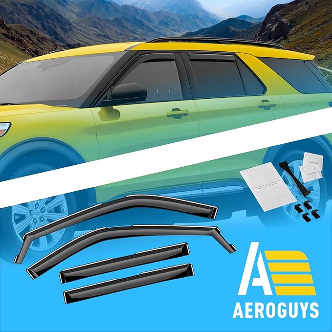 Extra Durable Window Deflectors in-Channel Window Visors Rain Guards Fit for Ford Explorer 2020-2025, Sun Visors, Wind Vent for Shades, Exterior Car Accessories - 4 pcs. AG0902