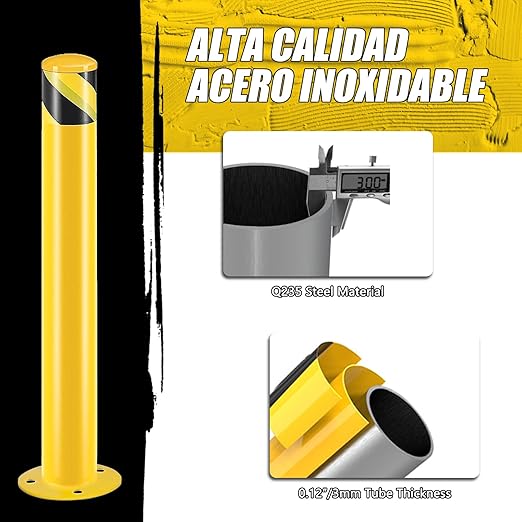 Safety Bollard Post, Steel Bollards,Parking Bollard, Yellow Powder Coated Safety Parking Barrier Post, for Traffic Sensitive Areas (8, 42"H*3.5"D)