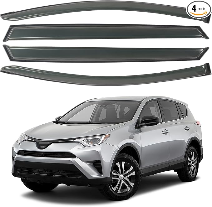 4PCS Rain Guards Fit for 2013-2018 Toyota RAV4 LE XLE SE, Tape-on Outside Mount Window Visors, Smoke Side Window Deflector, Vent Shade Shield, 2013 2014 2015 2016 2017 2018, Exterior Car Accessories