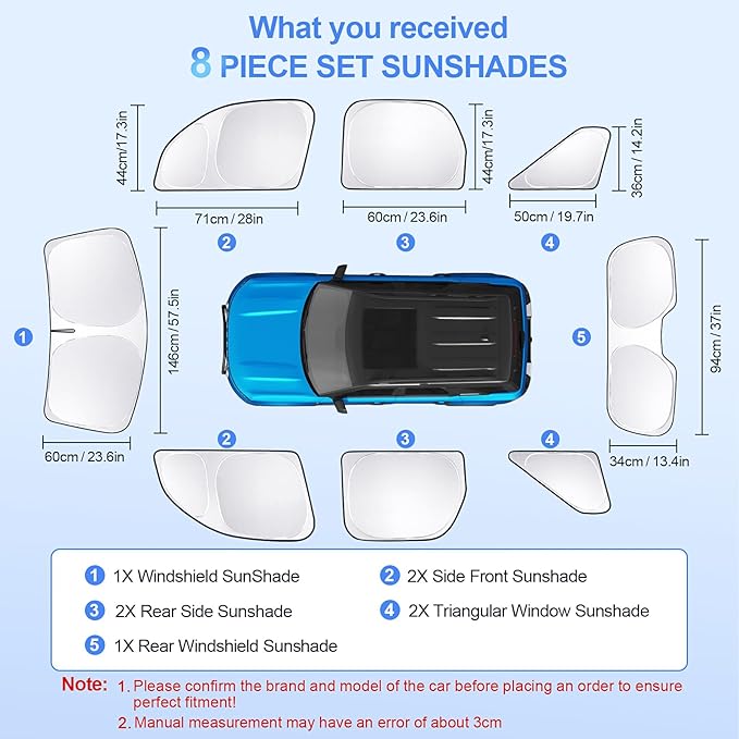 8pcs Car Window Shades for Ford Bronco Sport 2021-2024 2025 Accessories,Windshield Side Rear Full Sunshade,Sun Visor UV Blocking, Privacy Protection and Blackout for Camping Outdoor