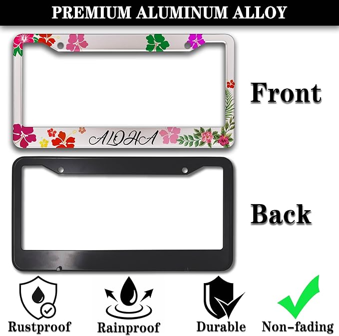 License Plate Frames License Plate Bracket for Women Aloha Hawaii Hibiscus Floral Flowers Colorful Universal Aluminum Car Accessory 2 Pack with Screw Covers Set