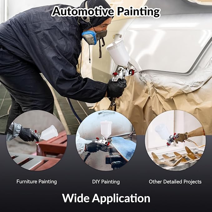 YUZES HVLP Spray Gun with 1.4/1.7/2.0mm Nozzles Set, Easy to Use Paint Guns Automotive with 10 Disposable Paint Cups, Paint Spray Gun for Painting Cars, Furniture, Primer and Top Coat