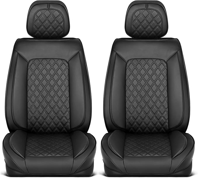 Elite Edition Faux Leather Seat Covers for Cars, Trucks, & SUV - 2 Black Car Seat Covers for Front Seats - Universal Fit Car Accessories Automotive Interior Cover Protector for Most Vehicles