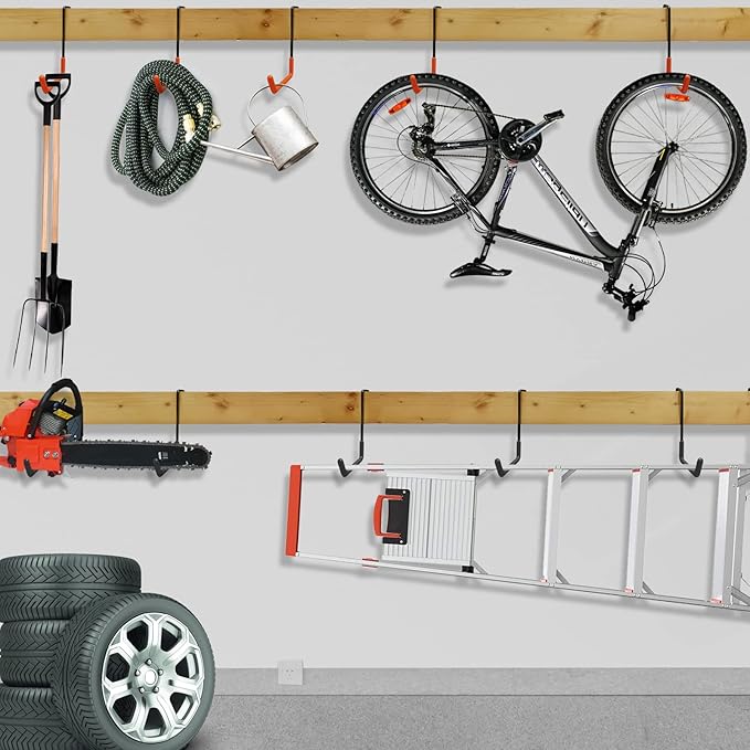 Rafter Hanger Hook Garage Bike Hooks Ladder Hanger Large S Hooks for Hanging,with Non Slip Coating,for Organizing Bulk Items,Ladders,Bikes,Ropes and More Equipment (6, Black)