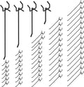 60Pcs 2" 4" 6" 8" Pegboard Hooks Assortment Set, Metal Peg Board Hooks with 2.5mm Hole Pitch 4mm Wire Diameter Slatwall Hanging Hook for Garage Organization Wall Hanging (Black)