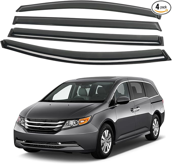 4PCS Rain Guards Fit for Honda Odyssey 2011-2017, Durable Front & Rear Window Visors Wind Deflector, Outside Mount Vent Shade Shield 2011 2012 2013 2014 2015 2016 2017