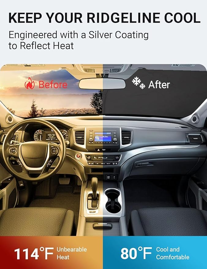 Proadsy 2025 Upgrade Windshield Sun Shade Custom Fit Honda Ridgeline 2017-2024 2025 4-Layer Foldable Front Sunshade Protector Sun Visor Blocks UV Rays Keep Car Cooler