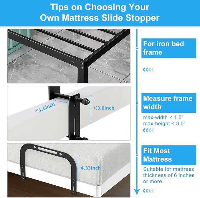 YUOROS Mattress Retainer Bar Keep Mattress Stopper from Sliding Slide Stopper to Prevent Sliding Holder in Place Gripper