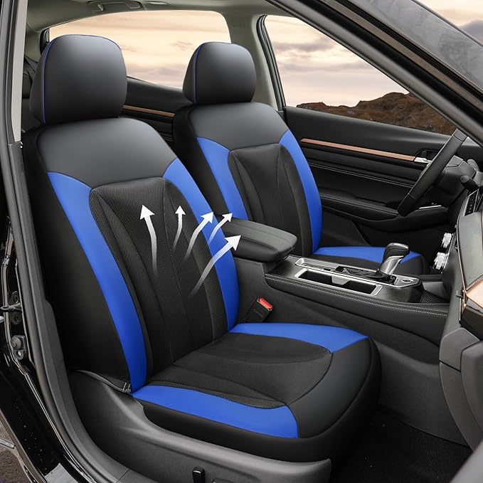 GIANT PANDA Fit Subaru Outback Forester Crosstrek Legacy Impreza Front Car Seat Cover, 3D Air Mesh Breathable Seat Protector, Bule+Black（2-Pack