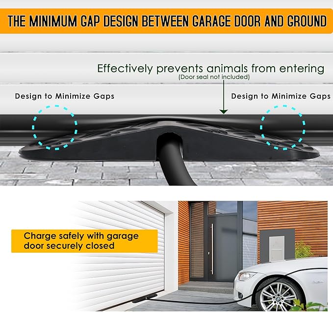 Ev Charger Cable Protector with Handle For Garage Door,Gap Minimizing Design Heavy Duty Soft Rubber Ev Charger Cord Protector Compatible for Tesla(Model 3/Y/X/S), J1772 Chargers,Prevents Damage