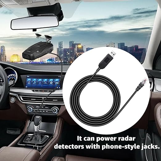 6.56Ft Radar Detector Cable - USB to RJ11 Plug Cable for Escort Radenso XP Uniden Beltronics Cobra Whistler - Premium Replacement Power Cord for Radar Detectors - Durable USB to RJ11 Connection