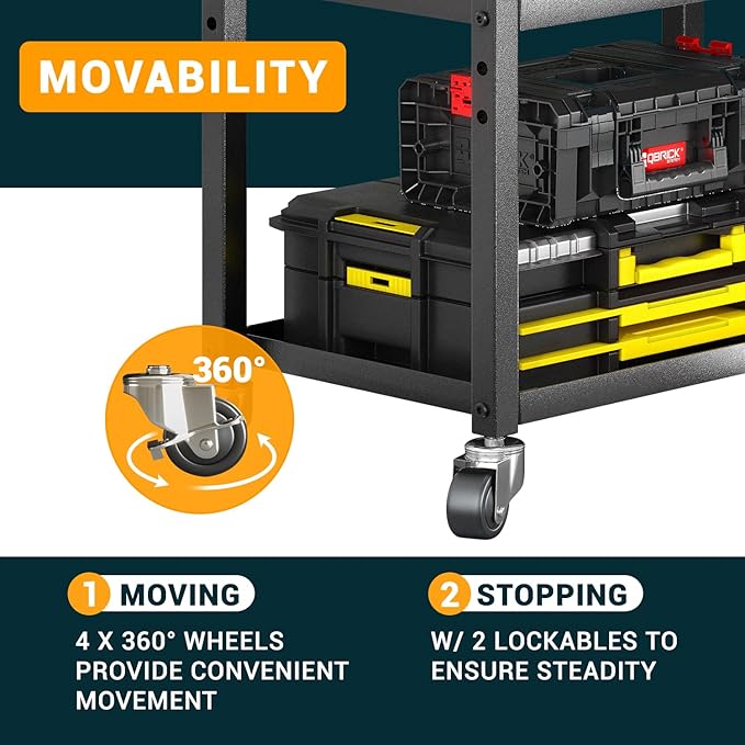 WAROME Power Tool Organizer for Garage,Heavy Duty Tools Holder Storage Rack On Wheels,Floor Standing Rolling Power Tool Cart for Storage and Organization，Father/Husband/Boyfriend/Men/Dad Gift